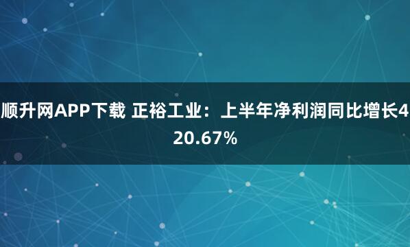 顺升网APP下载 正裕工业：上半年净利润同比增长420.67%